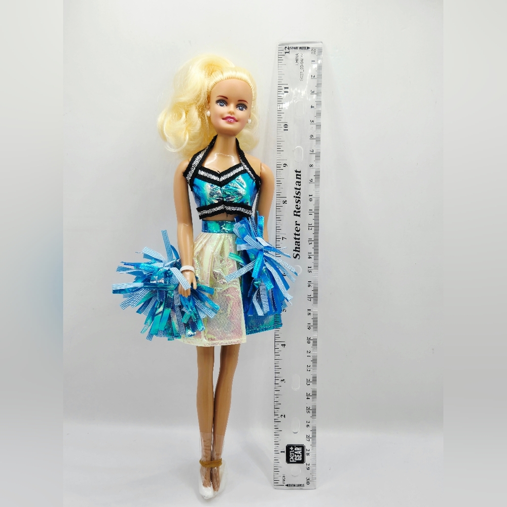 Vintage Blonde Cheerleader Doll Blue Outfit With PomPoms Blue white - Picture 5 of 5